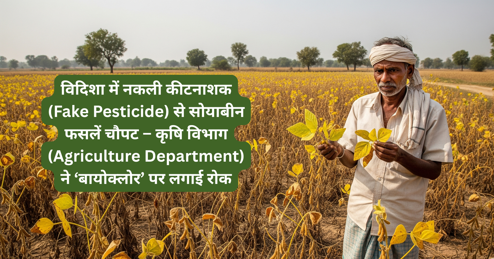 नकली कीटनाशक विदिशा, सोयाबीन फसल नुकसान, बायोक्लोर पर प्रतिबंध, विदिशा कृषि विभाग कार्रवाई, खरपतवारनाशी दवा नुकसान, fake pesticide soybean India, biochlor weedicide ban, soybean crop damage Vidisha,
