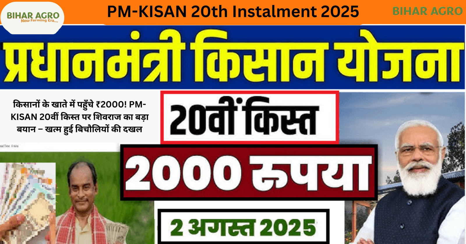 PM Kisan 20वीं किस्त 2025, प्रधानमंत्री किसान सम्मान निधि योजना, किसान के खाते में 2000 रुपये, शिवराज सिंह चौहान किसान बयान, बिहार किसान सम्मेलन 2025, PM Kisan DBT पेमेंट, मोदी सरकार किसान योजना, MSP 50% मुनाफा योजना, मखाना उत्पादन बिहार, किसान सशक्तिकरण योजना