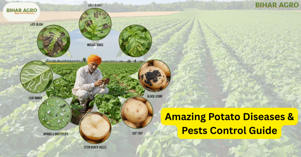 Potato Diseases & Pests Control, Potato diseases, Potato pest control, Late blight in potato, Potato farming, Potato yield per acre, Potato farming profit, Best potato fertilizer, आलू के रोग, आलू के कीट, Potato pest management, Organic potato farming, Potato virus control, Potato cold storage profit, Potato disease control measures, आलू की बीमारी, आलू का झुलसा रोग,