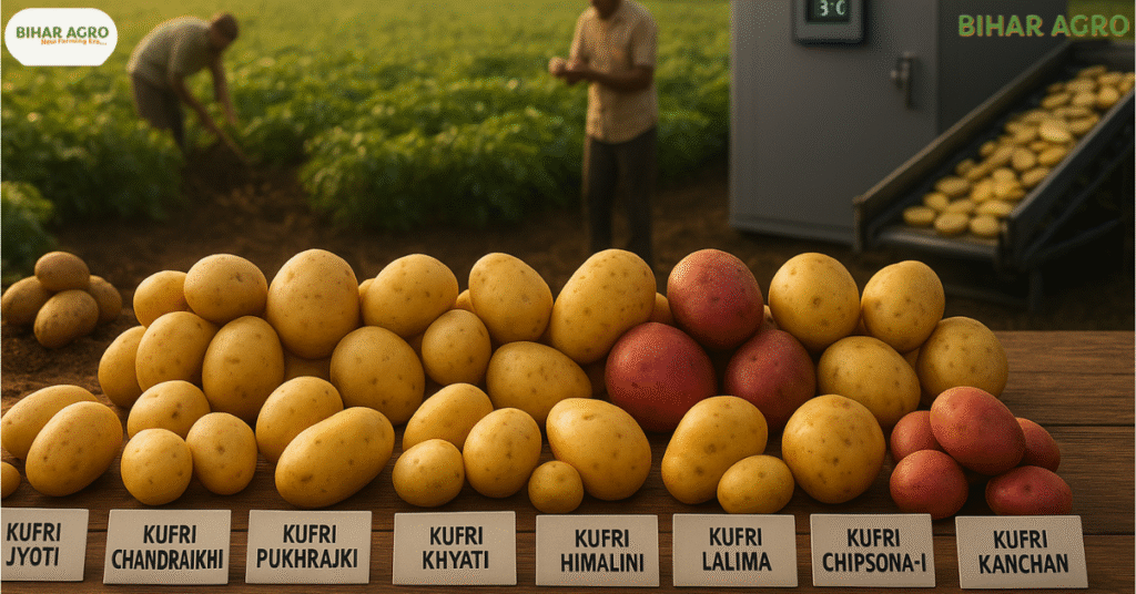 potato varieties in India, आलू की किस्में, best potato variety, improved potato variety, potato farming in India, kufri pukhraj, kufri bahar, lady rosetta, high yield potato, potato chip variety, processing potato, potato research india
