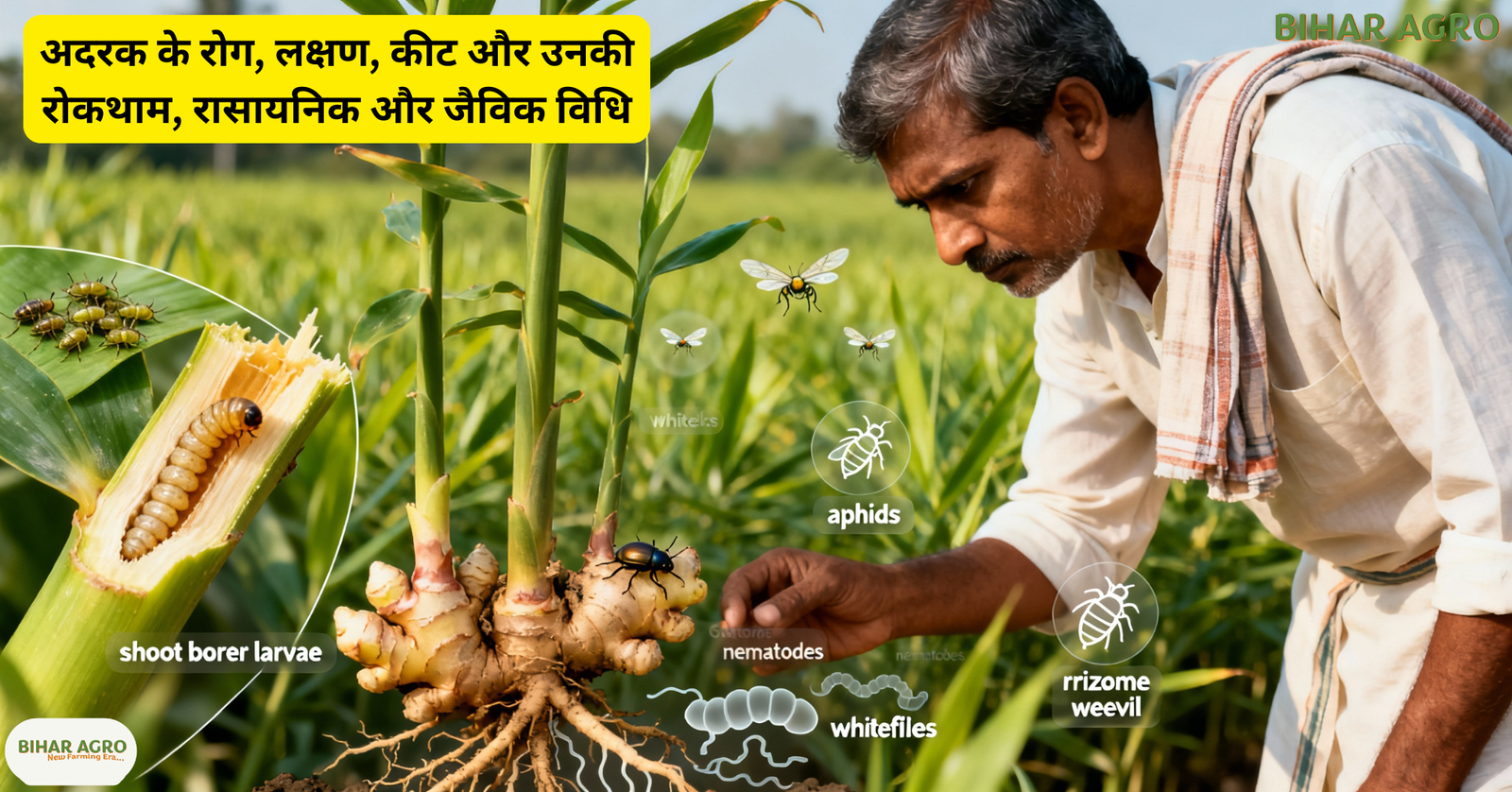 अदरक के रोग, अदरक के कीट, अदरक के लक्षण, कीट नियंत्रण, अदरक खेती, Ginger farming, Ginger pests, Ginger diseases,