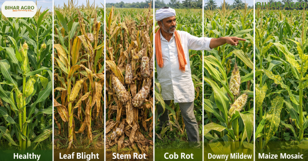 मक्का के रोग, Maize Diseases, maize leaf blight, maize stem rot, bhutta sadan rog, Maize Farming, Maize Disease Control, Kharif Crops, Indian Agriculture,