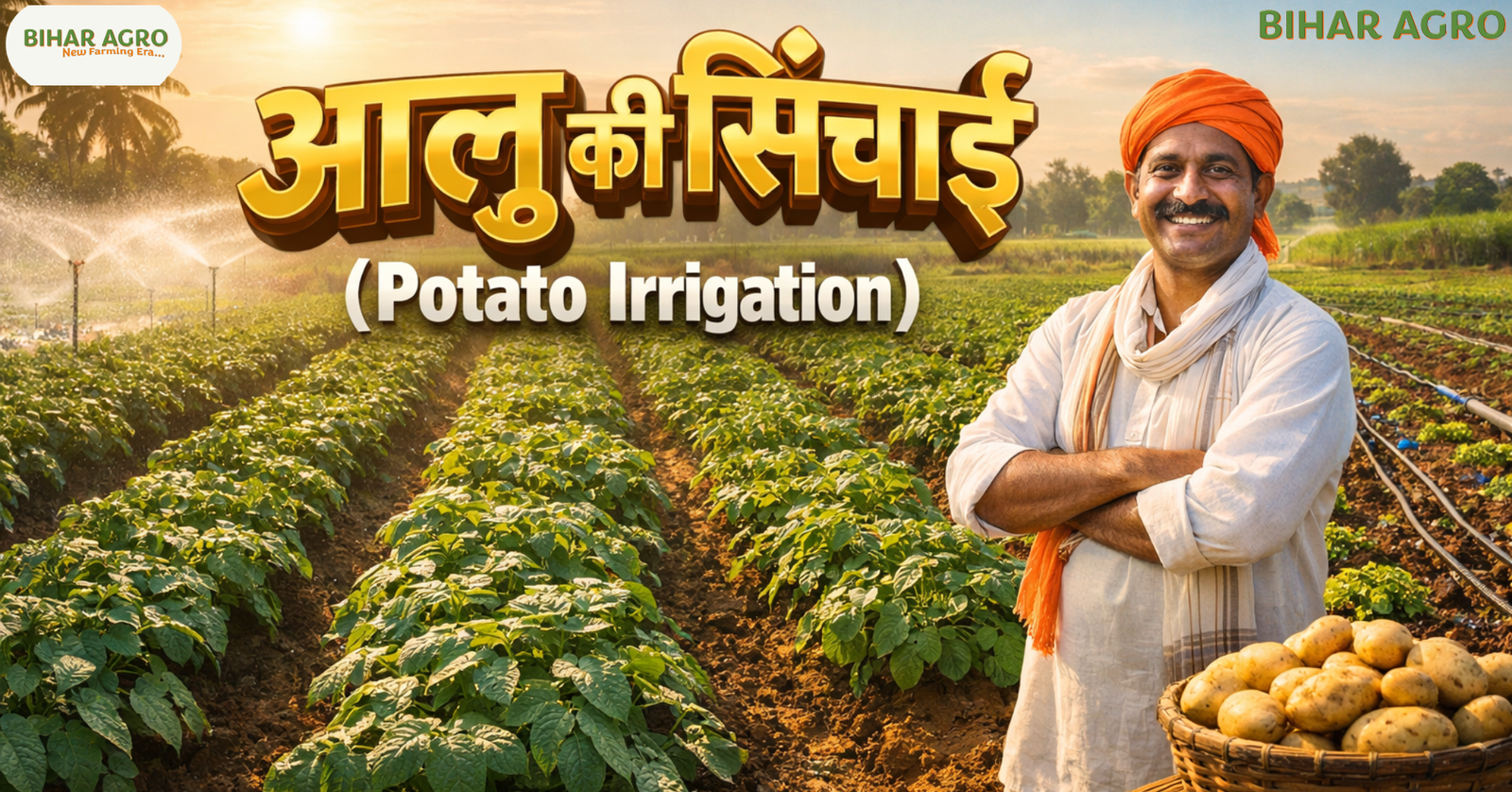 आलू की सिंचाई, Potato Irrigation, आलू की खेती, सिंचाई का समय, ड्रिप सिंचाई, आधुनिक खेती, आलू की पैदावार, कंद विकास, खेती के तरीके, Potato Farming Tips, Irrigation Schedule