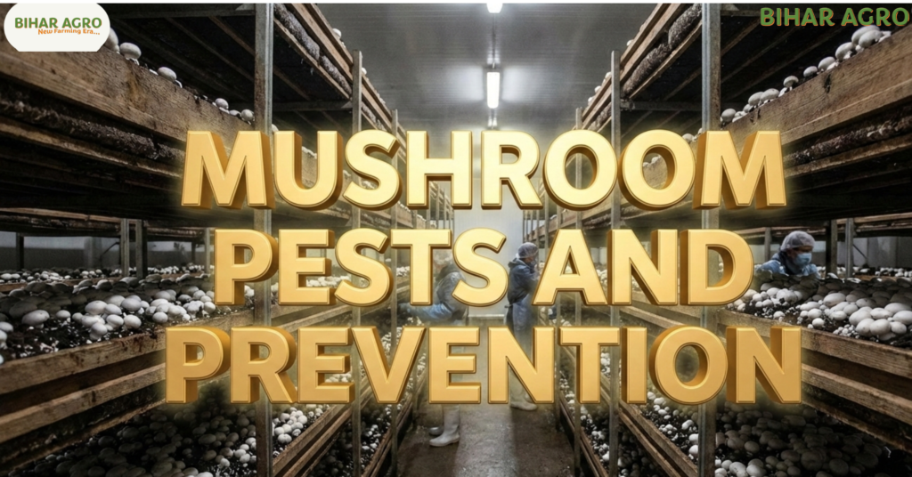 मशरूम के कीट और रोकथाम, Mushroom Pests and Prevention, मशरूम की खेती, मशरूम के रोग, सियारिड मक्खी नियंत्रण, Mushroom Farming Tips in Hindi, Bihar Agro Mushroom, जैविक कीटनाशक, Mushroom Diseases, Mushroom Pest Control,