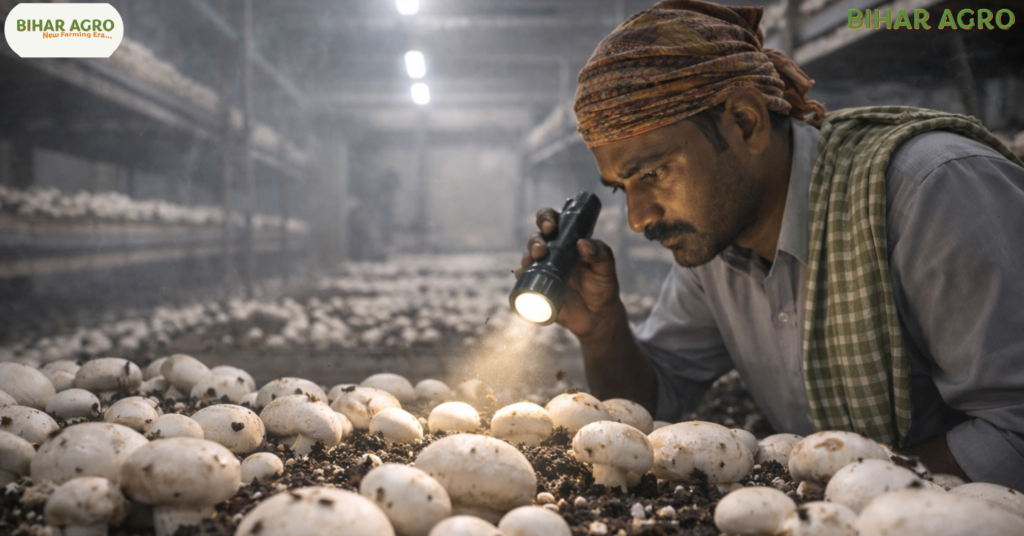 मशरूम के कीट और रोकथाम, Mushroom Pests and Prevention, मशरूम की खेती, मशरूम के रोग, सियारिड मक्खी नियंत्रण, Mushroom Farming Tips in Hindi, Bihar Agro Mushroom, जैविक कीटनाशक, Mushroom Diseases, Mushroom Pest Control,