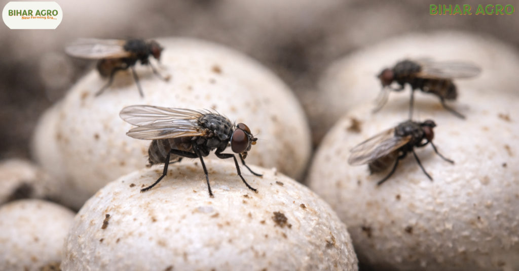 मशरूम के कीट और रोकथाम, Mushroom Pests and Prevention, मशरूम की खेती, मशरूम के रोग, सियारिड मक्खी नियंत्रण, Mushroom Farming Tips in Hindi, Bihar Agro Mushroom, जैविक कीटनाशक, Mushroom Diseases, Mushroom Pest Control,