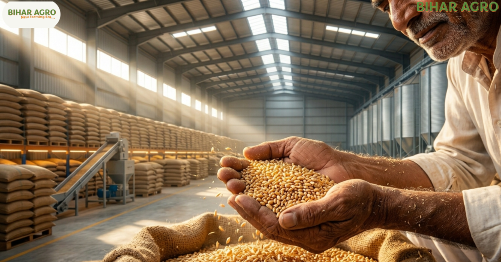 गेहूँ का भंडारण कैसे करें, wheat storage techniques, safe grain storage, farming tips in Hindi, Bihar Agro, ghun se gehu ko kaise bachaye, How to Store Wheat,