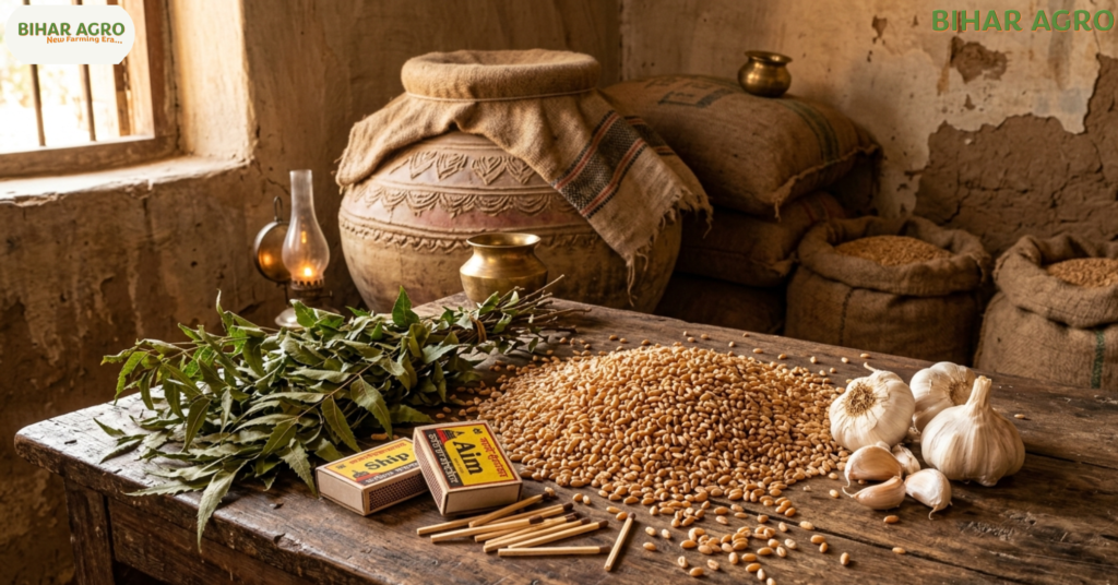 How to Save Wheat from Weevils, गेहूं को घुन से कैसे बचाएँ, wheat storage tips, wheat weevil control, अनाज भंडारण, ghun se bachav, wheat protection, grain storage India, अनाज का भंडारण, गेहूं में घुन की दवा, देसी तरीके से अनाज भंडारण, wheat storage tips in hindi, घुन से बचाव, Bihar Agro, कृषि उपाय, नीम से घुन भगाएं, safe grain storage, Protect Wheat from Weevils,