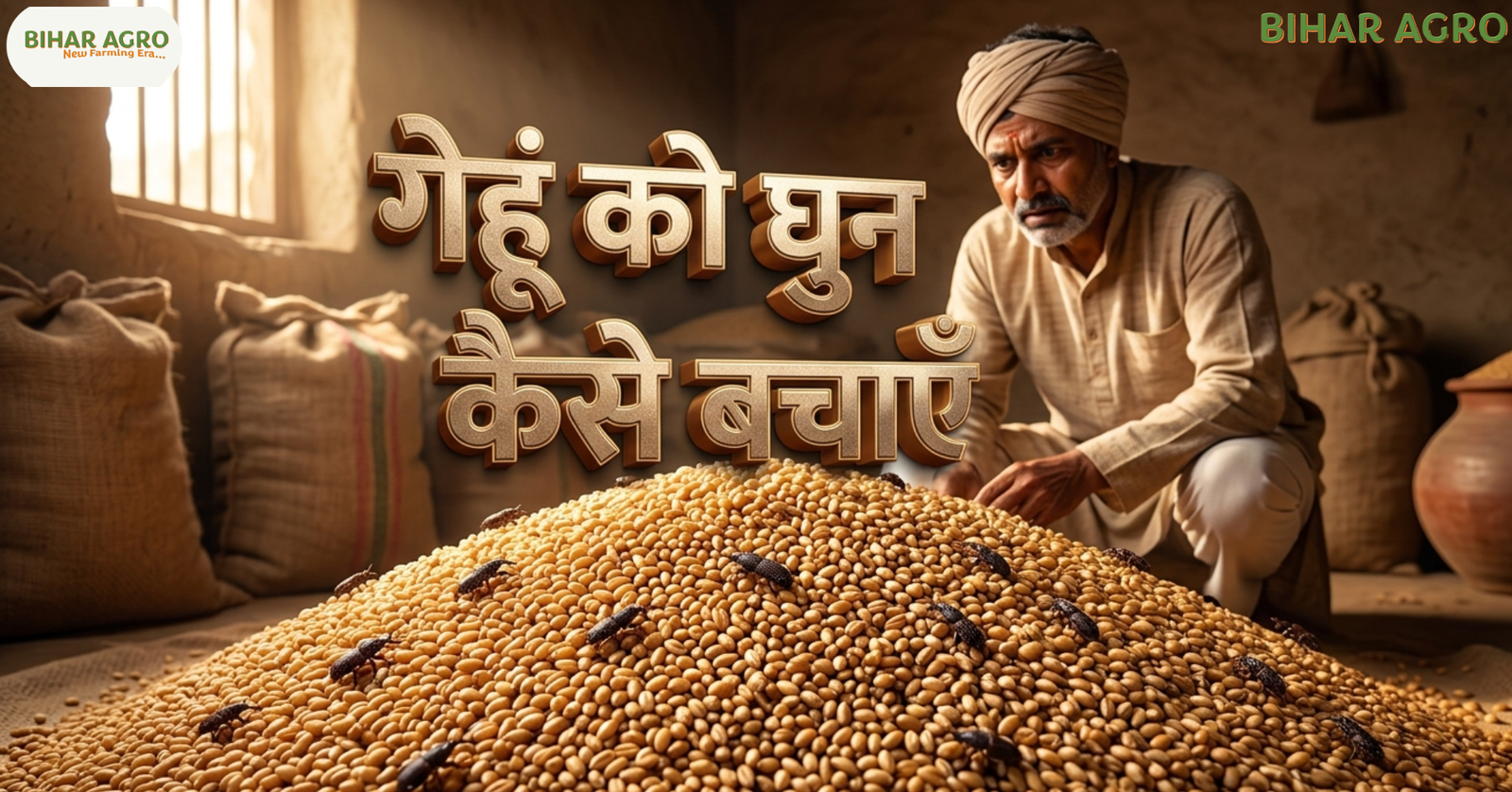 गेहूं को घुन से कैसे बचाएँ, wheat storage tips, wheat weevil control, अनाज भंडारण, ghun se bachav, wheat protection, grain storage India, अनाज का भंडारण, गेहूं में घुन की दवा, देसी तरीके से अनाज भंडारण, wheat storage tips in hindi, घुन से बचाव, Bihar Agro, कृषि उपाय, नीम से घुन भगाएं, safe grain storage, Protect Wheat from Weevils,