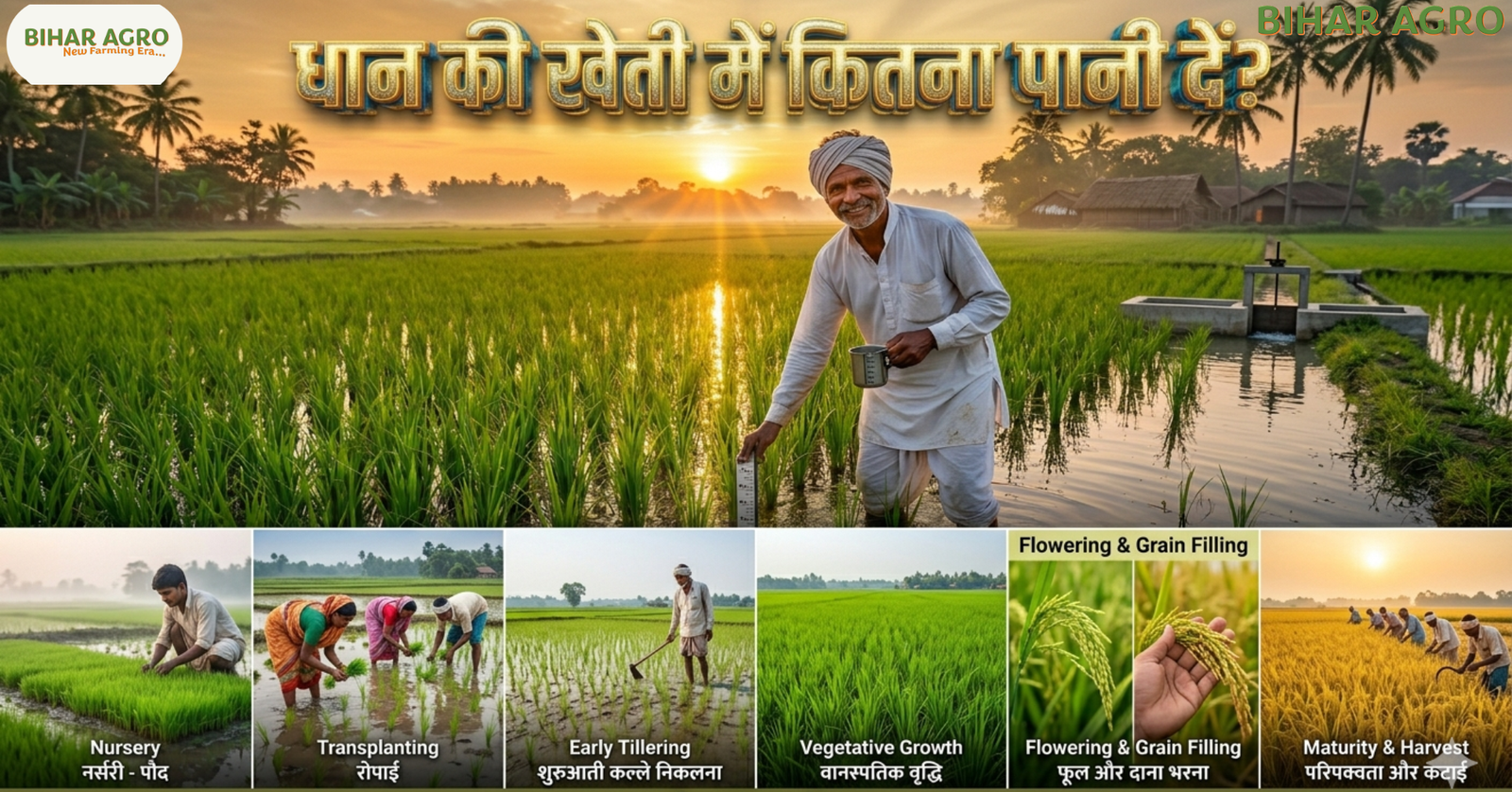 धान की खेती में कितना पानी दें, How Much Water to Give in Paddy Farming, धान की सिंचाई, paddy water management, rice farming tips, Bihar Agro, agriculture subsidies, PM-KUSUM, SRI method, धान की खेती में कितना पानी दें, paddy water requirement, rice irrigation, धान सिंचाई, paddy farming water, धान की खेती, पानी प्रबंधन, rice farming, irrigation tips, किसान टिप्स,