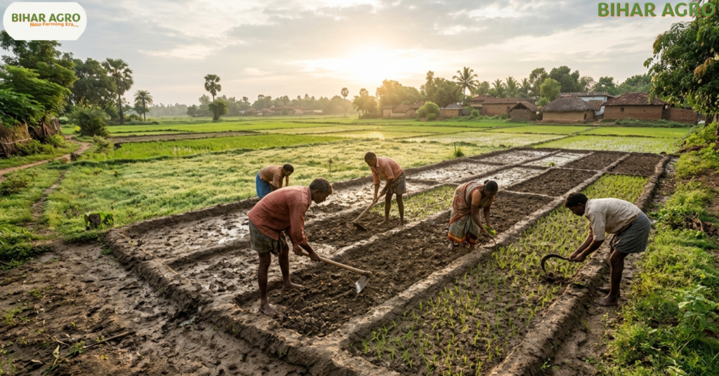 धान की पारंपरिक रोपाई, नर्सरी तैयार करके, Traditional Rice Transplanting with Nursery,धान रोपाई तरीका, rice transplanting method, paddy nursery method, धान की खेती, rice farming India, धान की खेती, नर्सरी तैयार करना, पारंपरिक रोपाई, Rice Transplantation, Paddy Nursery Management, Bihar Agro,