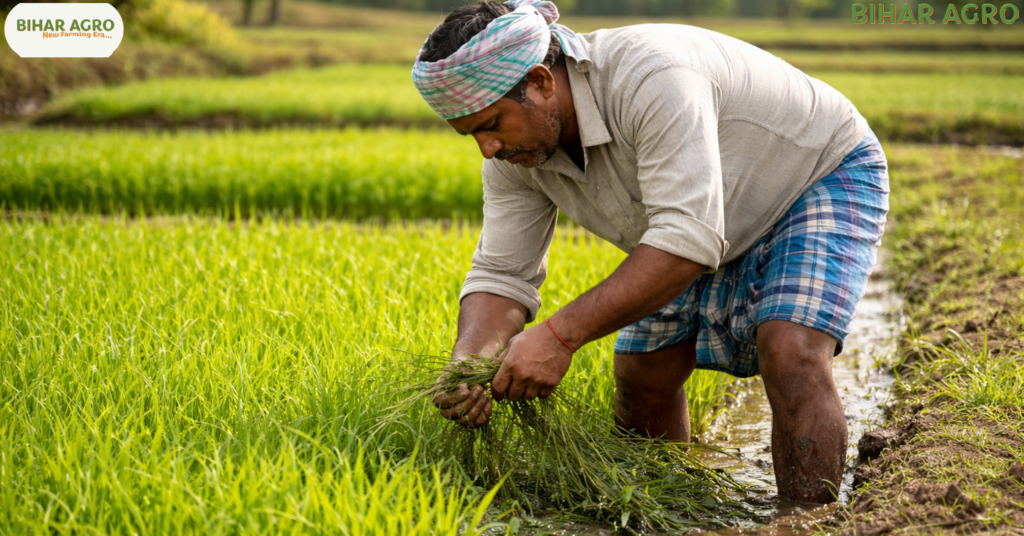 धान की पारंपरिक रोपाई, नर्सरी तैयार करके, Traditional Rice Transplanting with Nursery,धान रोपाई तरीका, rice transplanting method, paddy nursery method, धान की खेती, rice farming India, धान की खेती, नर्सरी तैयार करना, पारंपरिक रोपाई, Rice Transplantation, Paddy Nursery Management, Bihar Agro,