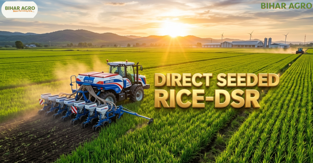 धान की सीधी बुवाई, Direct Seeded Rice, DSR तकनीक, धान की खेती, कम पानी में धान, सीधी बुवाई के फायदे, Bihar Agro, खेती किसानी, कृषि तकनीक, DSR, Rice Farming 2026, Agricultural Technology, Water Saving, Bihar Agro, Indian Farming,