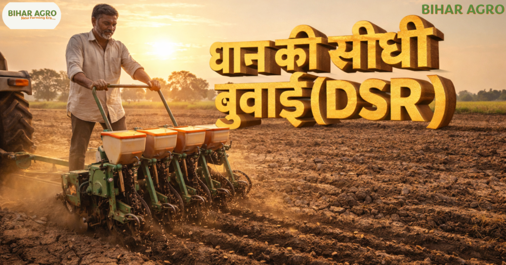धान की सीधी बुवाई, Direct Seeded Rice, DSR तकनीक, धान की खेती, कम पानी में धान, सीधी बुवाई के फायदे, Bihar Agro, खेती किसानी, कृषि तकनीक, DSR, Rice Farming 2026, Agricultural Technology, Water Saving, Bihar Agro, Indian Farming,