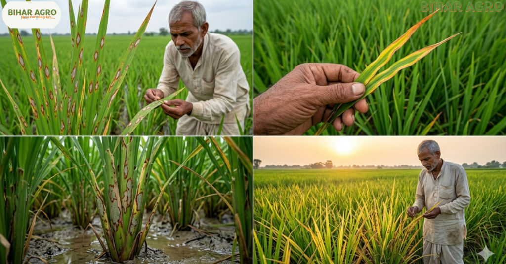 धान के रोपाई के समय लगने वाले रोग, rice transplanting diseases, धान रोग पहचान, धान की बीमारी, धान रोग, rice disease, blast disease, paddy farming, khaira disease, sheath blight, धान के रोपाई के समय लगने वाले रोग, Paddy plantation diseases, Rice blast, Khaira disease control, Bihar Agro, Crop protection tips, धान की खेती, रोपाई के रोग, कृषि तकनीक, बिहार एग्रो, Kisan Seva, Fertilizer Management, Rice Transplanting Diseases Guide,
