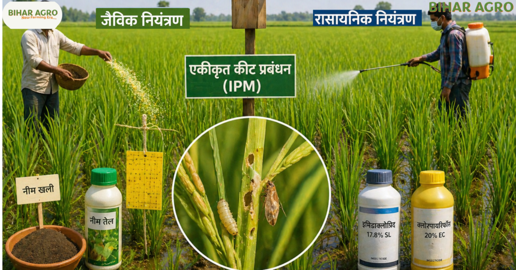 धान में तना छेदक, Stem Borer, धान के रोग, जैविक उपचार, रासायनिक उपचार, paddy pest control, तना छेदक की रोकथाम, Bihar Agro, agriculture tips, yellow stem borer, Stem Borer control in rice, rice pest control, धान कीट नियंत्रण, stem borer treatment,