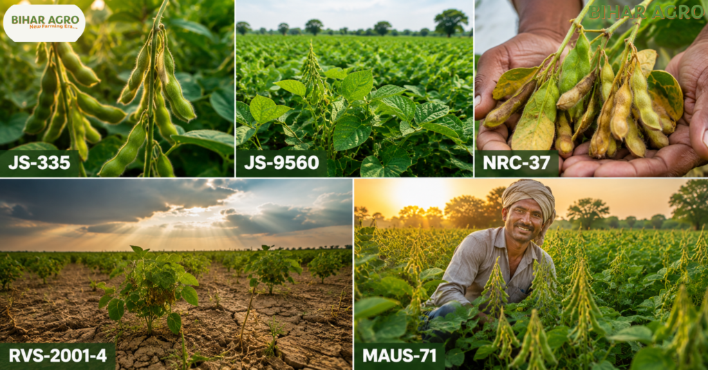 सोयाबीन की उन्नत किस्में, Best Soybean Varieties, खेती, मुनाफा, JS 20-34, KDS 726, सोयाबीन बीज, पैदावार, Bihar Agro, Soybean Farming 2026, खरीफ फसल, कृषि समाचार, High Yield Seeds,