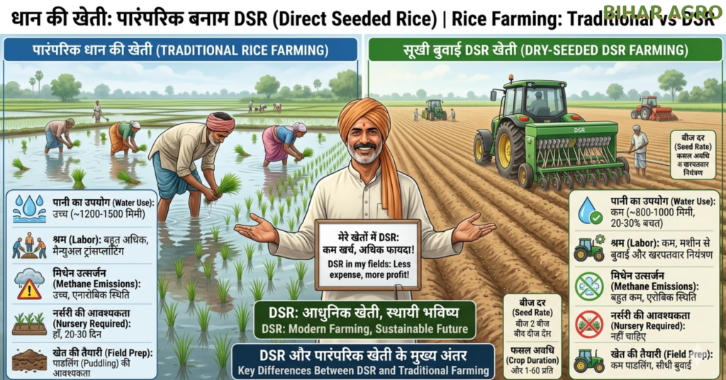 DSR से धान लगाने के फायदे, Direct Seeded Rice, DSR Paddy Farming, धान की सीधी बुवाई, आधुनिक धान खेती, Paddy Farming Technology, धान खेती में पानी की बचत, बिहार धान खेती, DSR मशीन, Rice Farming,Benefits of Paddy Farming using DSR,
