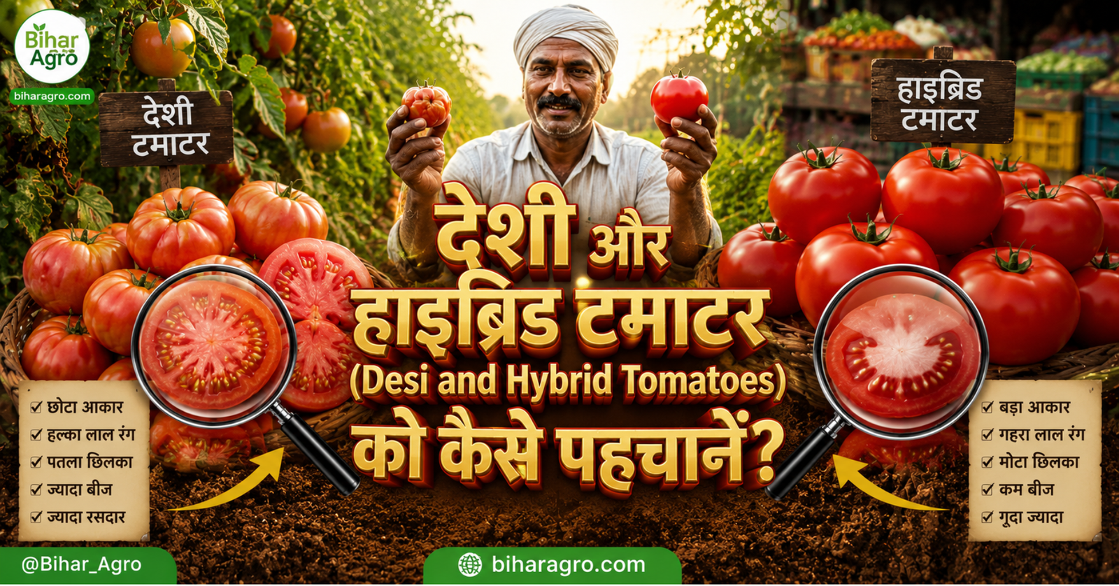 Desi and hybrid tomatoes, Desi tomato vs hybrid tomato, Difference between desi and hybrid tomatoes, Desi tomato identification, Hybrid tomato identification, Desi tomato benefits, Hybrid tomato benefits, Tomato varieties in India, Desi tomato nutrition, Hybrid tomato characteristics, How to identify desi tomatoes, Which tomato is better desi or hybrid, Tomato buying guide, Organic tomatoes vs hybrid tomatoes, Best tomatoes for cooking, देसी और हाइब्रिड टमाटर, देसी टमाटर बनाम हाइब्रिड टमाटर, देसी और हाइब्रिड टमाटर में अंतर, देसी टमाटर की पहचान, हाइब्रिड टमाटर की पहचान, देसी टमाटर के फायदे, हाइब्रिड टमाटर के फायदे, भारत में टमाटर की किस्में, देसी टमाटर के पोषक तत्व, हाइब्रिड टमाटर की खासियतें, देसी टमाटर की पहचान कैसे करें, कौन सा टमाटर बेहतर है - देसी या हाइब्रिड, टमाटर खरीदने की गाइड, ऑर्गेनिक टमाटर बनाम हाइब्रिड टमाटर, खाना पकाने के लिए सबसे अच्छे टमाटर,