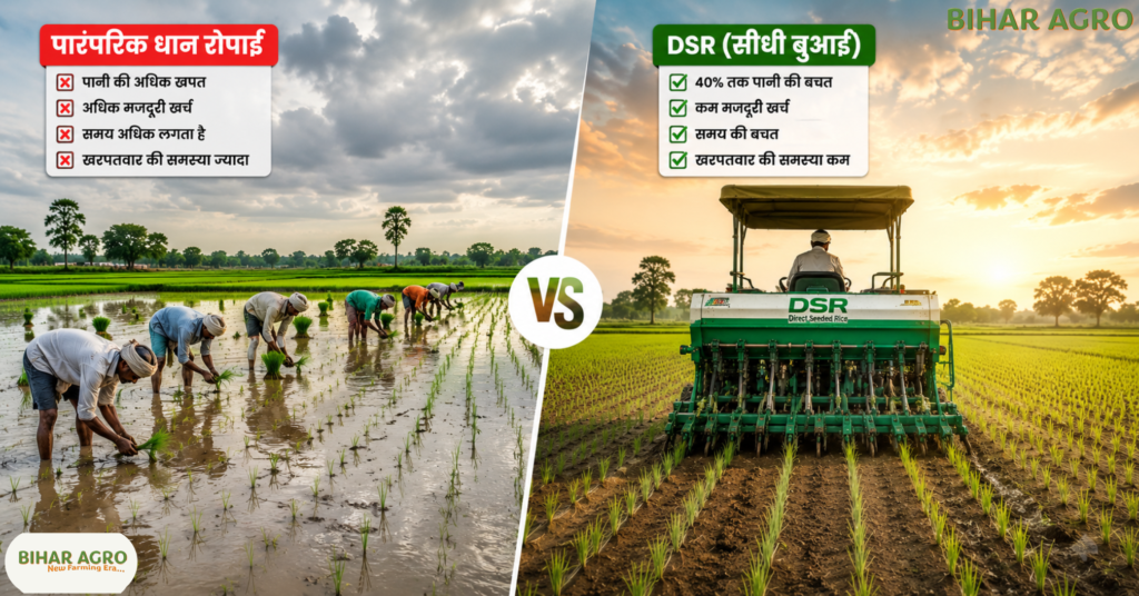 धान की सीधी बुवाई, DSR तकनीक, धान खेती, पानी बचाने वाली खेती, आधुनिक कृषि, Direct Seeding of Rice, बिहार धान खेती, धान उत्पादन, कम लागत खेती, Rice Farming Technology, Save Water Through Direct Seeding of Rice, धान के सीधी बुआई से करें पानी की बचत,