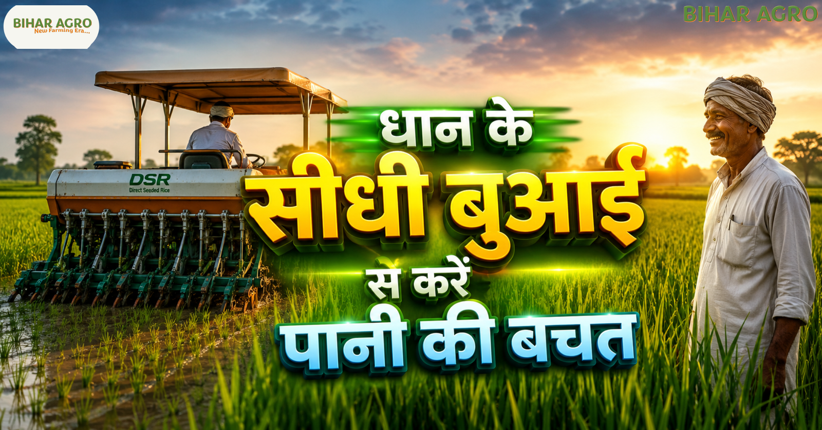 धान की सीधी बुवाई, DSR तकनीक, धान खेती, पानी बचाने वाली खेती, आधुनिक कृषि, Direct Seeding of Rice, बिहार धान खेती, धान उत्पादन, कम लागत खेती, Rice Farming Technology, Save Water Through Direct Seeding of Rice, धान के सीधी बुआई से करें पानी की बचत,