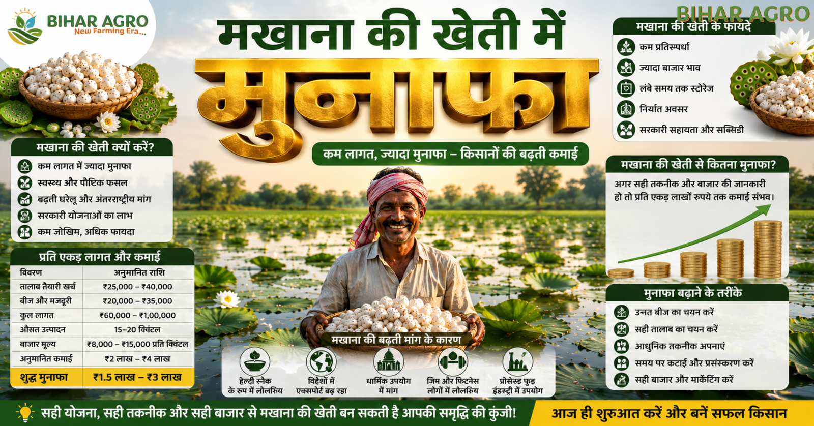 मखाना की खेती में मुनाफा, Profitability in Makhana Cultivation, मखाना खेती, मखाना फार्मिंग, बिहार मखाना खेती, मखाना बिजनेस, मखाना उत्पादन, मखाना से कमाई, मखाना खेती लाभ, Profit in Makhana Cultivation,