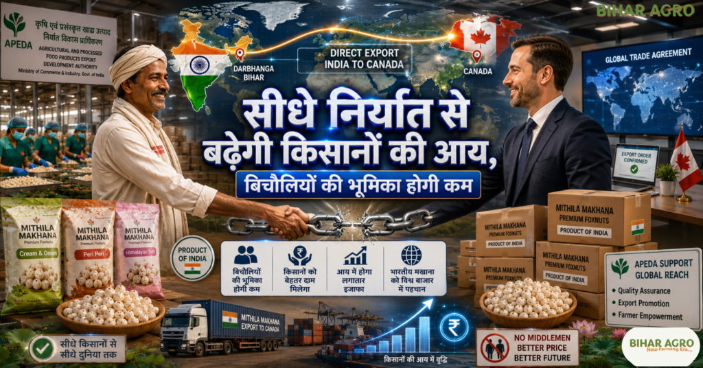 Bihar Makhana Export Canada 2026, Darbhanga Makhana Export, APEDA Makhana Export, Bihar Foxnuts Export, Makhana Export News, Mithila Makhana, Canada Makhana Import, Bihar Agriculture News, Flavoured Makhana Export, Bihar Makhana Farmers,
