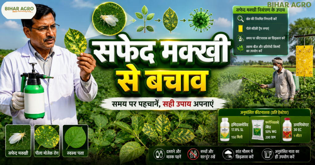 पीला मोजेक रोग, Yellow Mosaic, Yellow Mosaic Virus, मूंग में पीला मोजेक रोग, Yellow Mosaic Disease, मूंग की फसल, सफेद मक्खी नियंत्रण, Whitefly Control, दलहनी फसल रोग, मूंग रोग नियंत्रण, उड़द में पीला मोजेक, मोठ की फसल, YMV Virus, खरीफ दलहनी फसल, कृषि सलाह,