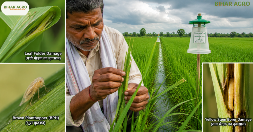 BPH in Paddy, Brown Plant Hopper, Rice Leaf Folder, Yellow Stem Borer, Paddy Pest Management, Rice Pest Management, ICAR Advisory, CRRI Cuttack, धान कीट नियंत्रण, धान में कीट प्रबंधन, धान की फसल, AWD तकनीक, Trichogramma, Pheromone Trap, Kharif Paddy 2026, BPH leaf folder and yellow stem borer in Paddy, BPH in Paddy, Brown Planthopper in Rice, rice leaf folder management, yellow stem borer in rice, धान में BPH, धान में लीफ फोल्डर, धान में तना छेदक कीट, Paddy Pest Management, Rice Pest Management, ICAR rice advisory, CRRI rice advisory,