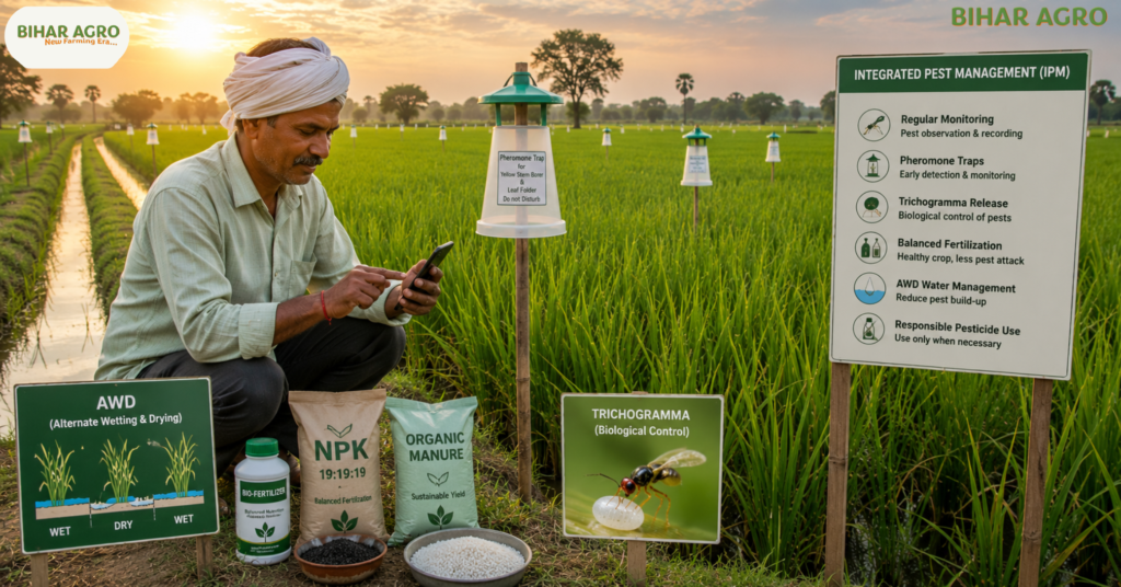 BPH in Paddy, Brown Plant Hopper, Rice Leaf Folder, Yellow Stem Borer, Paddy Pest Management, Rice Pest Management, ICAR Advisory, CRRI Cuttack, धान कीट नियंत्रण, धान में कीट प्रबंधन, धान की फसल, AWD तकनीक, Trichogramma, Pheromone Trap, Kharif Paddy 2026, BPH leaf folder and yellow stem borer in Paddy, BPH in Paddy, Brown Planthopper in Rice, rice leaf folder management, yellow stem borer in rice, धान में BPH, धान में लीफ फोल्डर, धान में तना छेदक कीट, Paddy Pest Management, Rice Pest Management, ICAR rice advisory, CRRI rice advisory,