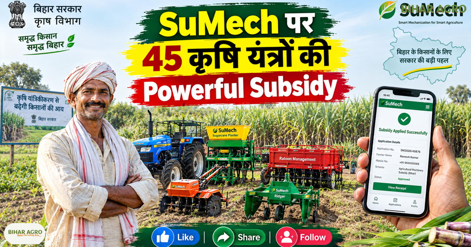 Ganna Yantrikaran (SuMech) Par Subsidy me Milne Wale Krishi Yantra, Ganna Yantrikaran, SuMech, गन्ना कृषि यंत्र, गन्ना मशीनरी सब्सिडी, Sugarcane Mechanization, बिहार गन्ना योजना, गन्ना किसान, कृषि यंत्र अनुदान, SuMech Subsidy, Sugarcane Machinery,